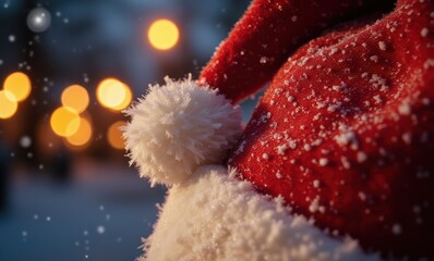Festive red Santa hat in snow