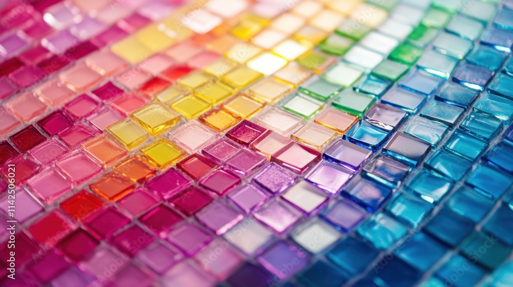 Poster abstract multicolored mosaic glass background with vibrant geometric patterns and radiant light refl