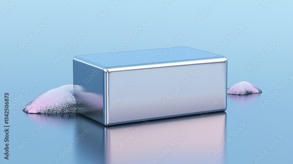 Aufkleber reflective silver block on smooth surface with soft shadows