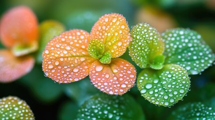 Vibrant Leaves with Dewdrops: A Close-Up of Nature's Beauty After the Rain