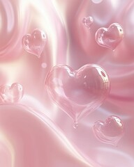 pastel pink hearts in minimalistic scene A delicate heart shaped bubble floating gracefully
