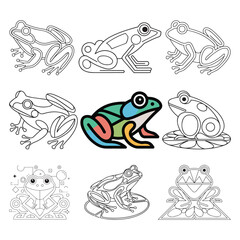 Cute Frog cartoon outline coloring page for kids