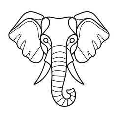 Elephant head coloring page kids friendly simple line art cute elephant face with geometric flower mandala design