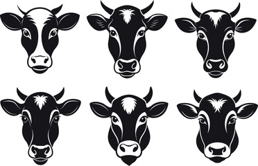 Cow Head set Vector Illustration