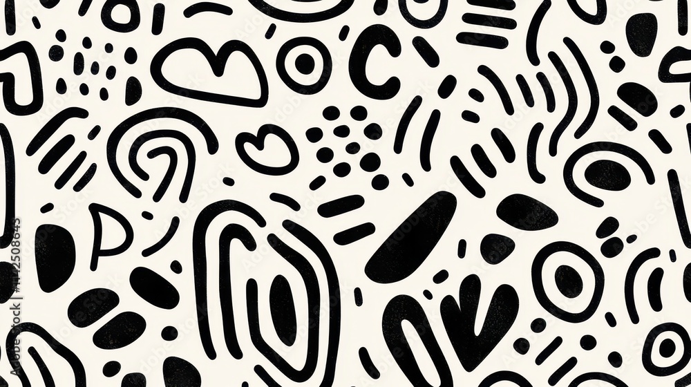 Aufkleber abstract artistic pattern with black lines and shapes on light background
