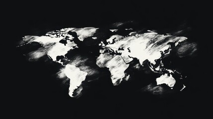 Artistic Monochrome World Map Illustration on Dark Background