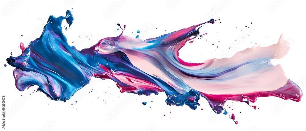 Poster Abstract Colorful Swirl of Blue and Pink Paint on White Background Creating Dynamic Fluid Art for Creative Projects and Design Applications
