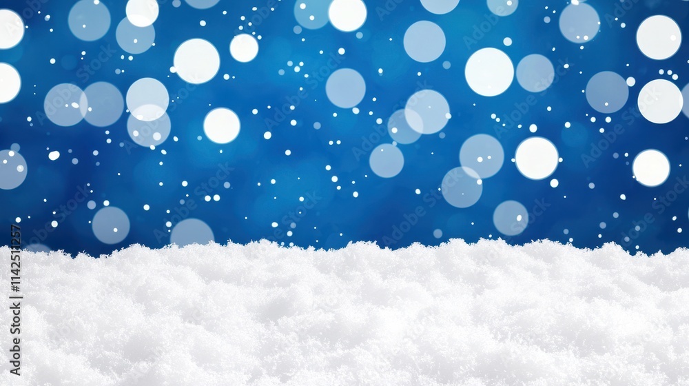Poster snowy winter background with soft snow and bokeh lights
