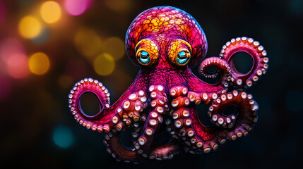 Fototapeta premium Vivid octopus with colorful skin and suction cups, showcasing intricate details and vibrant hues