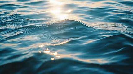 Abstract Blue Ocean Landscape with Waves and Reflections Under Sunlight