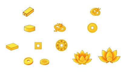 Gold Bars Isolated On White Background - Ancient Chinese Gold Icons