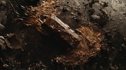 Chocolate Bar in Dark Hot Melted Chocolate, Close-up, Top Shot