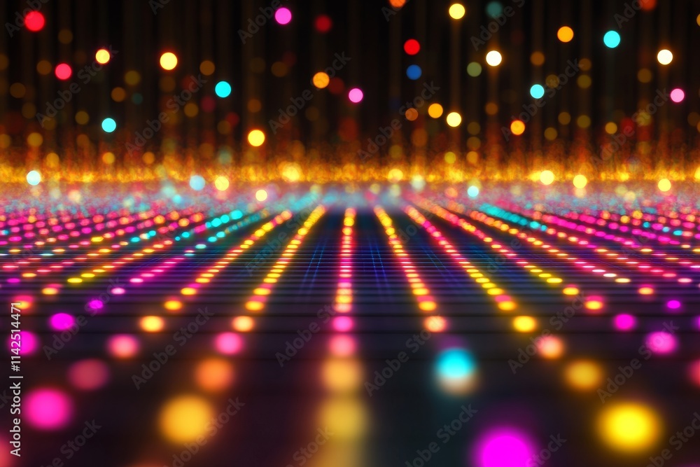 Poster bright and vibrant abstract background with colorful light bokeh effect and reflections for creative