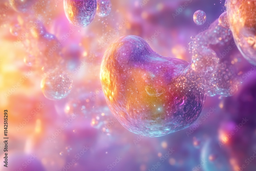 Aufkleber brightly colored, abstract cosmic bubbles float and drift in a dreamy, ethereal atmosphere, creating