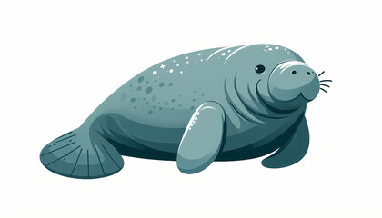 A friendly cartoon illustration of an Amazonian manatee in a turquoise hue, radiating charm.