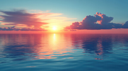 Obraz premium stunning pink sunset over calm sea creates breathtaking view, with vibrant colors reflecting on water surface, evoking sense of tranquility and beauty