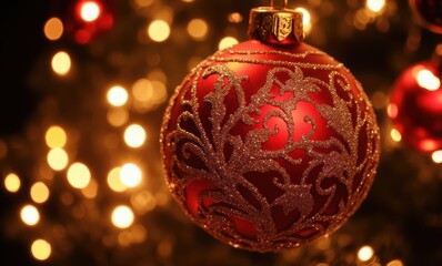 Elegant red Christmas ornament with sparkle