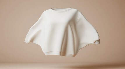 Fashion photography white t-shirt displayed against beige background