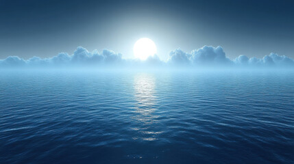 Fototapeta premium tranquil ocean background with clear blue water and soft clouds, illuminated by bright sun. serene atmosphere evokes sense of peace and calmness
