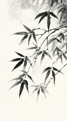 Fototapeta premium Chinese brush painting of black bamboo branches hanging down as wallpaper