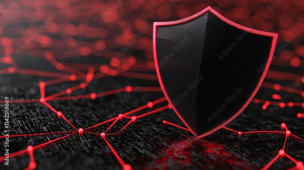 Poster digital network graphic cybersecurity shield for data protection