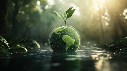 Growing green planet earth with network sprout in nature