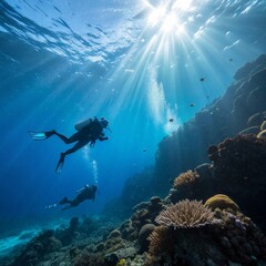 scuba diver and coral reef