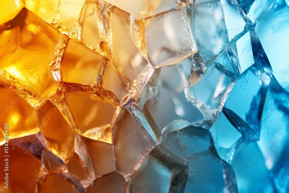 Poster orange and blue crystal with irregular facets creating a beautiful abstract pattern