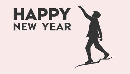 Simple Happy New Year Text and Man Vector Illustration Design