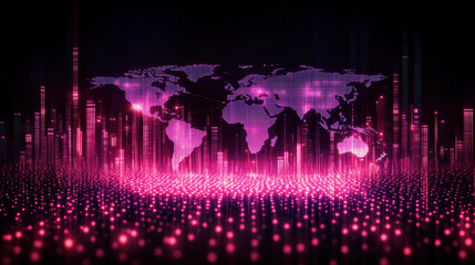 vibrant forex chart background featuring world map and glowing data points, creating dynamic and modern financial atmosphere