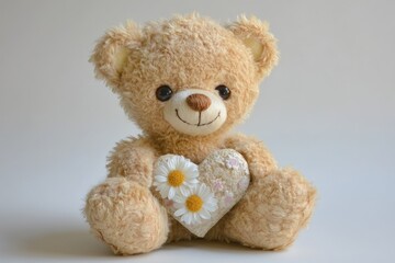 teddy bear with flowers and hearts in fluffy paws Teddy Bear with heart Valentines teddy bear