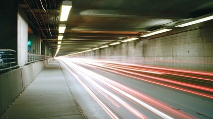 Fototapeta premium Fast Moving Subway Train in Urban Underground Station at Night