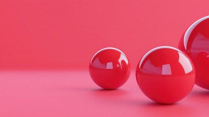 Glossy Red Spheres on Vibrant Red Background with Soft Shadows