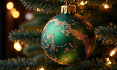 Elegant green Christmas ornament on tree