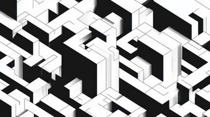Abstract Monochrome Geometric Shapes Pattern on Black Background