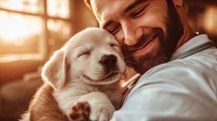 A veterinarian playing with a puppy after a successful exam, demonstrating the positive and caring relationship between vets and their patients.