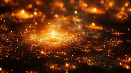 Naklejka premium Candlelight Glow in Dark Background, Sparkling Amber Ambience Creating Warmth and Serenity