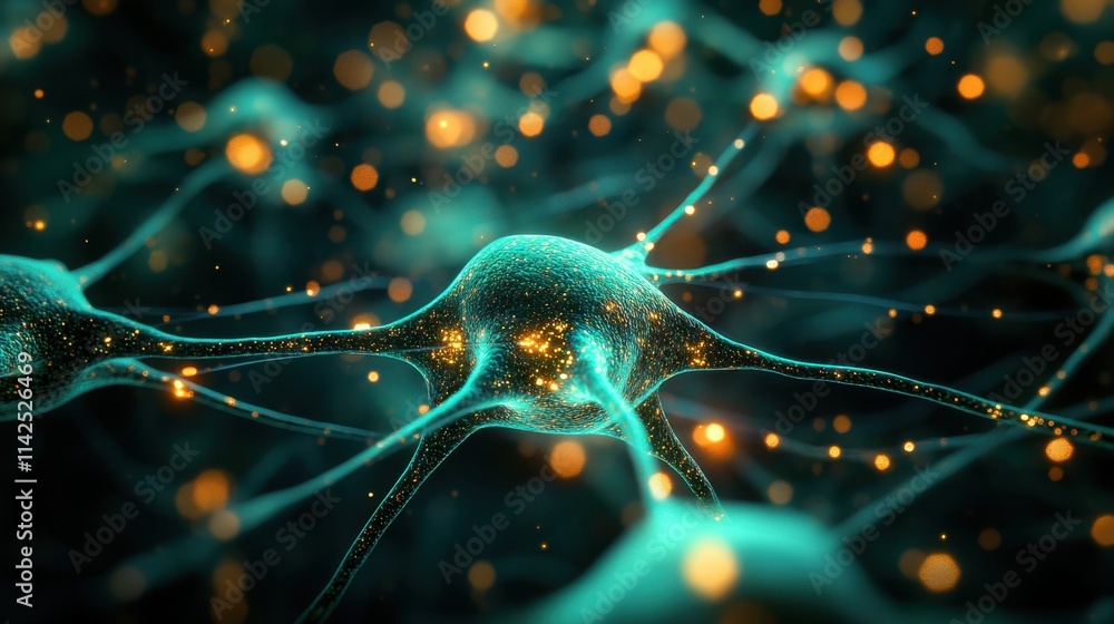 Aufkleber intricate neural connections with subtle glowing particles in focus