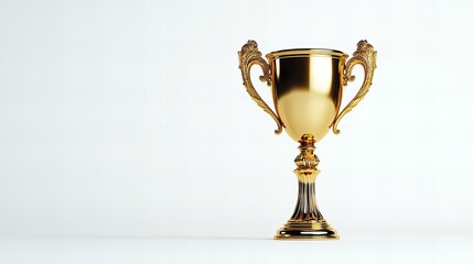 A gleaming gold trophy stands proudly against a minimalist white backdrop.  Its ornate details and elegant design speak to achievement and victory.