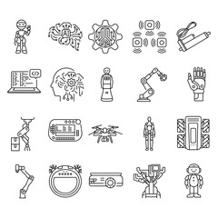 Fototapeta premium Robots robot line icons set.
