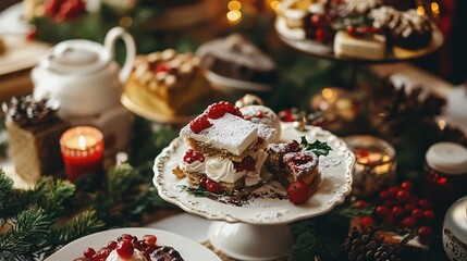 Christmas dessert display cozy home setting food photography festive environment close-up view holiday concept