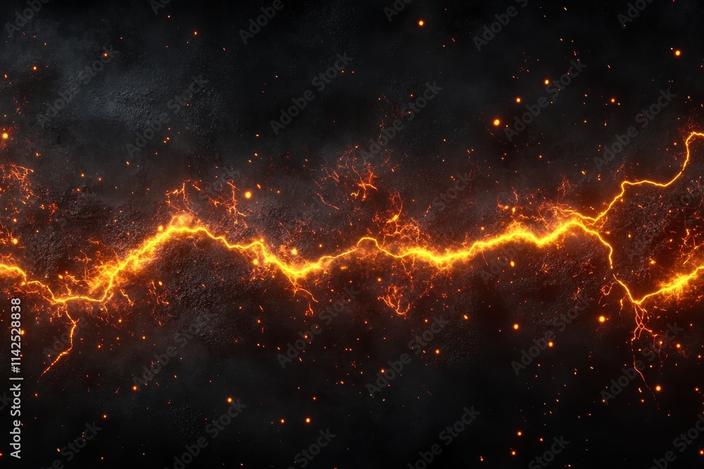 Poster energetic abstract background with fiery orange lightning strikes and dark smoke effects creating a 