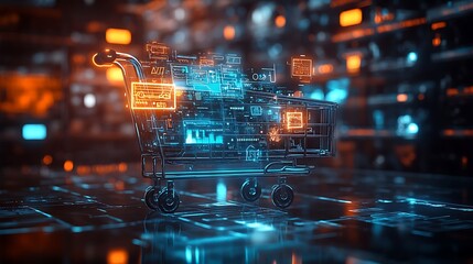 Digital shopping cart visualization virtual space technology concept