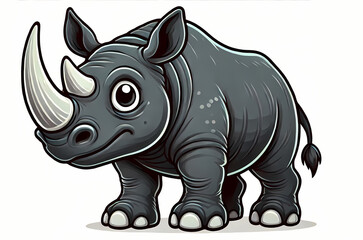 Fototapeta premium Cute cartoon rhinoceros with big eyes, showcasing a playful and friendly expression.