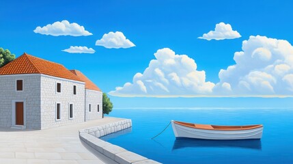Fototapeta premium A scenic Croatian island with rugged cliffs, charming stone houses