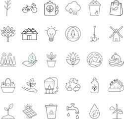 Fototapeta premium EcoFriendly Lifestyle Sustainable Living Icons, Green Energy, Nature