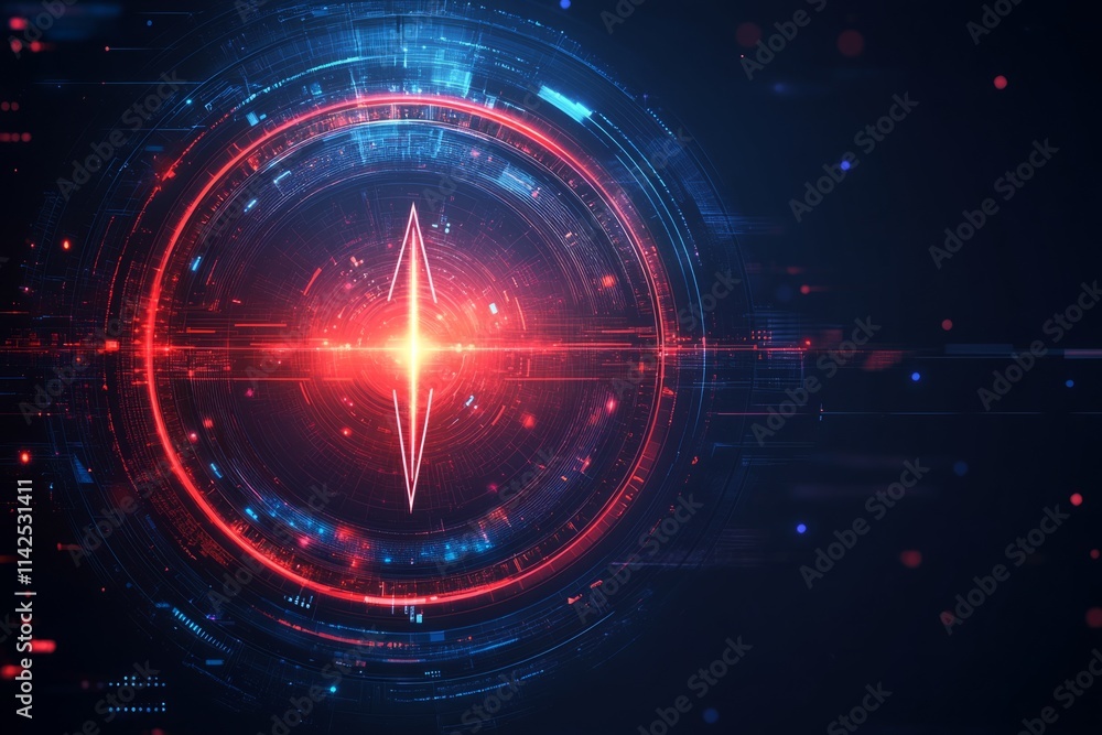 Aufkleber futuristic head-up display element rotating with bright red and blue lights on a dark background