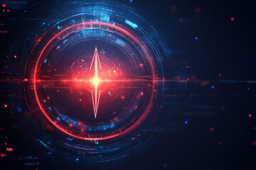 Obraz premium Futuristic head-up display element rotating with bright red and blue lights on a dark background