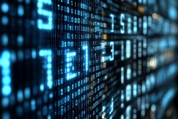 Futuristic Digital Data Matrix Display with Flowing Binary Code Elements Creating an Immersive Technology Background for Data-Driven Concepts and Illustrations