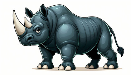 Fototapeta premium A cartoon-style rhinoceros with a glossy finish, showcasing its robust and powerful form.